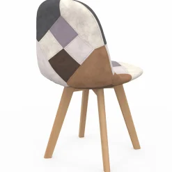 Chaises motifs patchworks marron scandinaves : lot de 4*IDMarket New