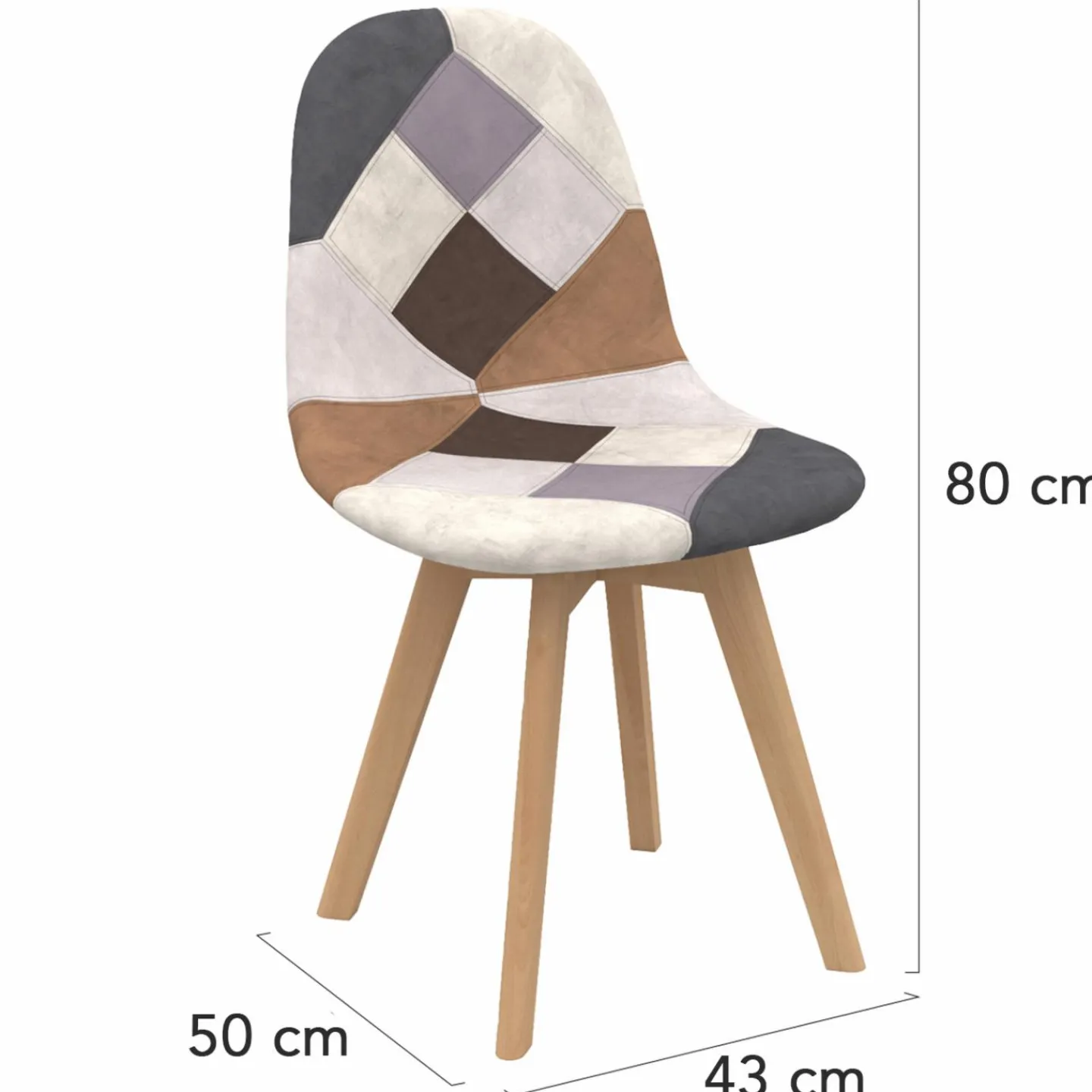 Chaises motifs patchworks marron scandinaves : lot de 4*IDMarket New
