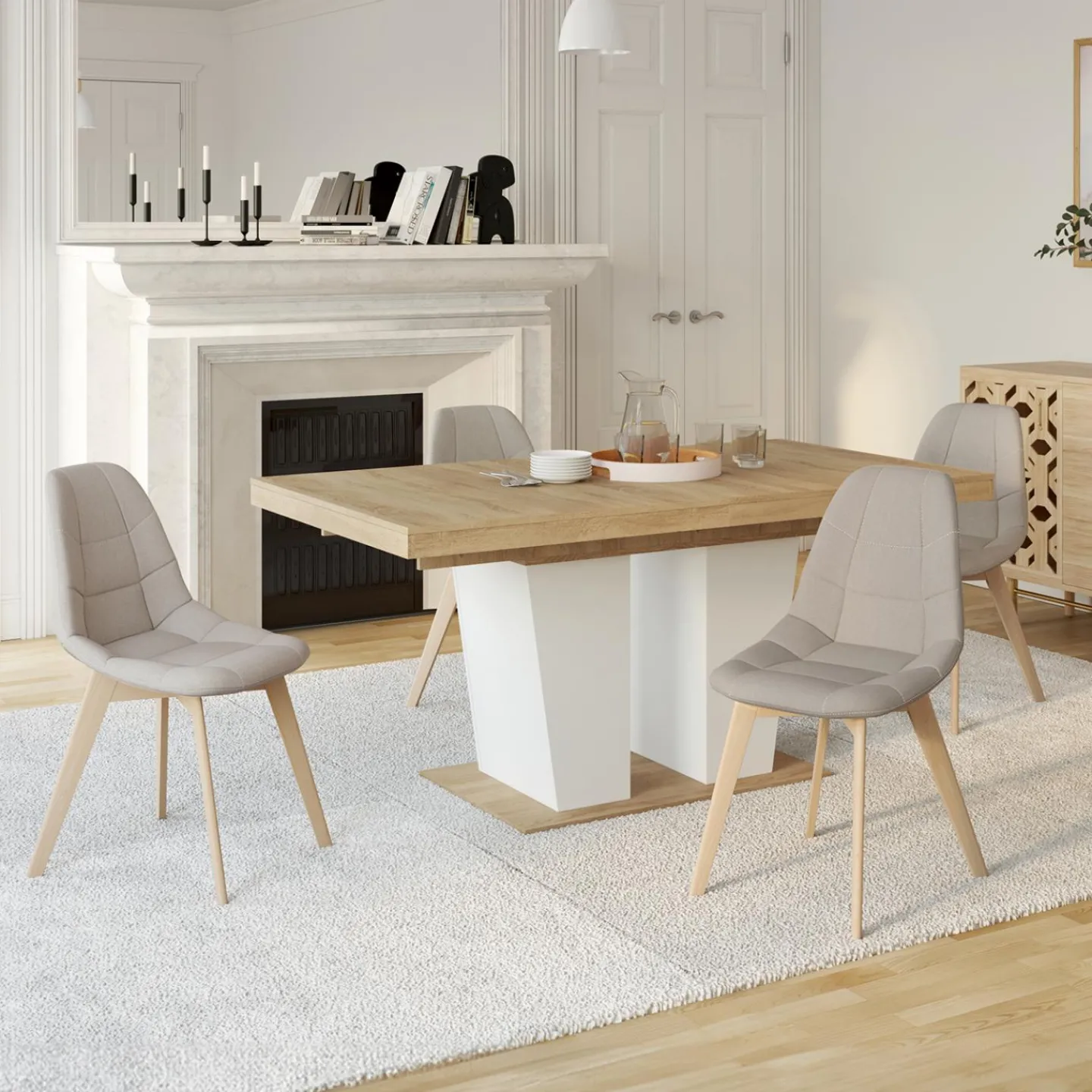 Chaises scandinaves beiges pieds en bois*IDMarket Online