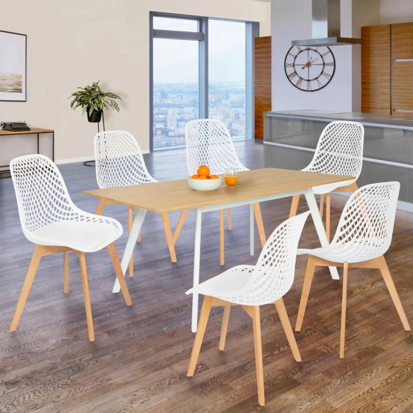 Chaises scandinaves blanches x6 avec dossier ajouré*IDMarket Best
