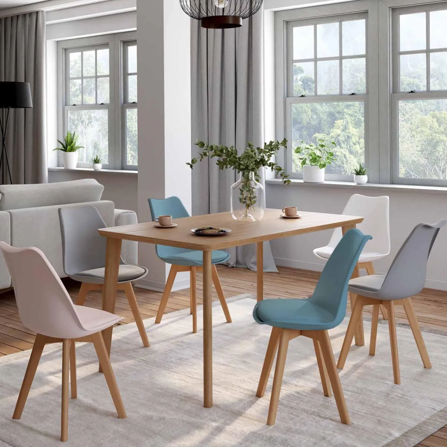 Chaises scandinaves mix color rose, blanc, gris, bleu*IDMarket Best