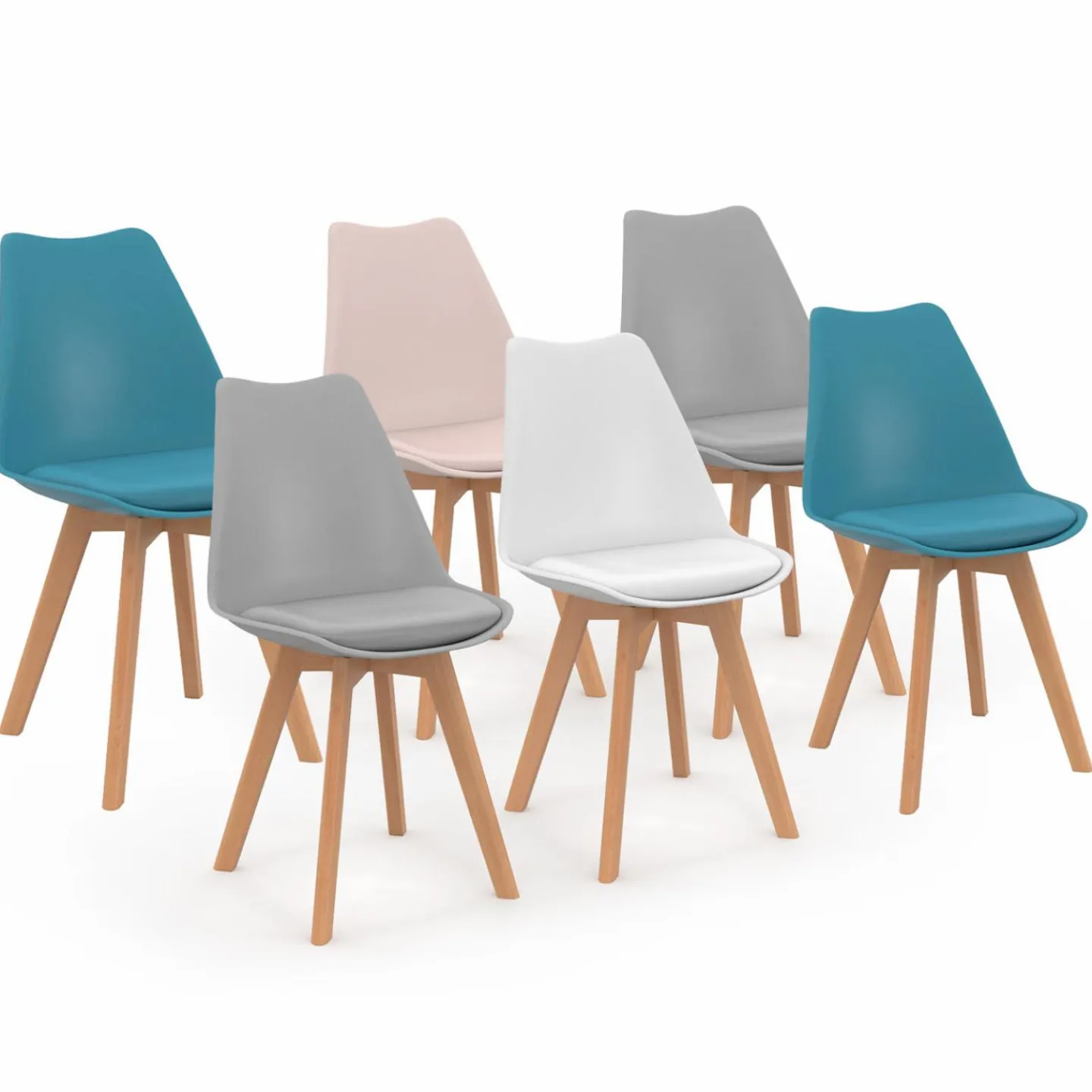 Chaises scandinaves mix color rose, blanc, gris, bleu*IDMarket Best