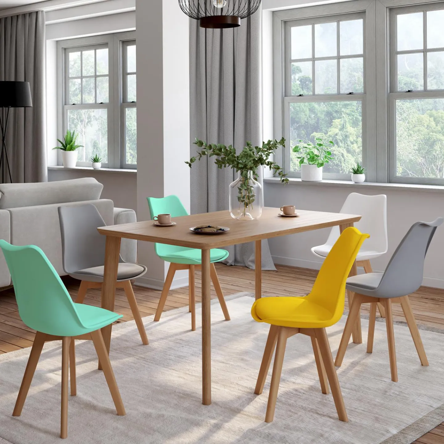 Chaises scandinaves mix color vert menthe, jaune, blanc et gris*IDMarket Best