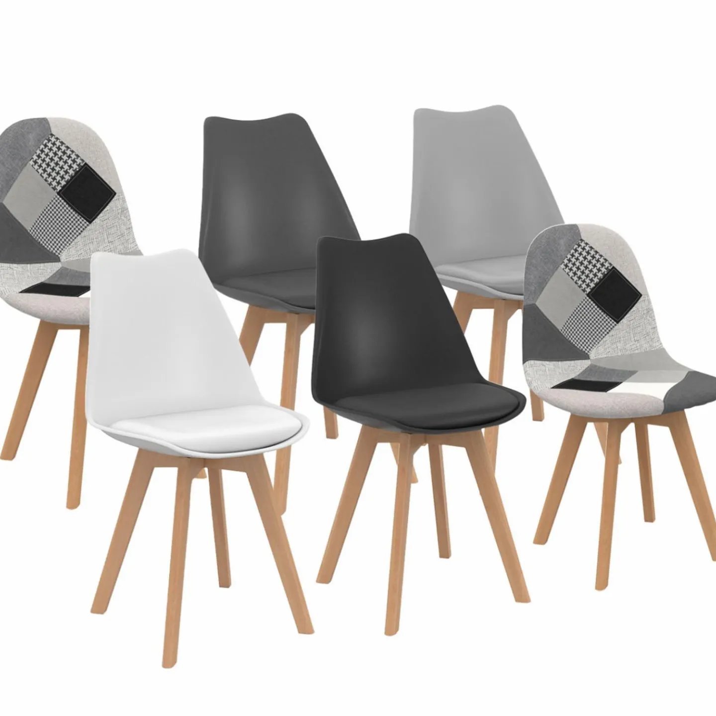 Chaises scandinaves mix color : gris, blanc, noir et patchworks*IDMarket Hot