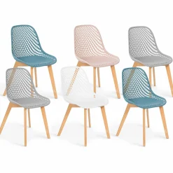 Chaises scandinaves pastel rose, blanc, gris clair x2, bleu x2 avec dossier ajouré*IDMarket Sale