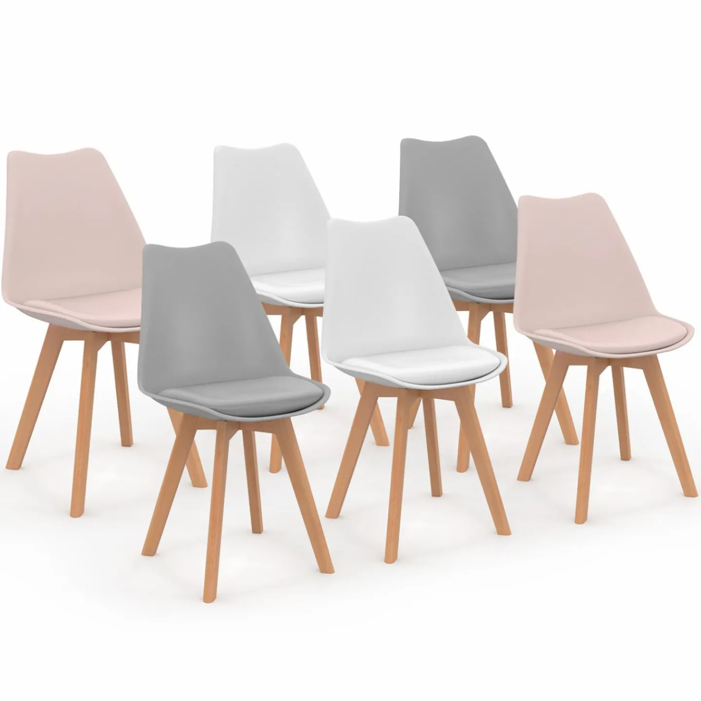 Chaises scandinaves rose pastel, gris, blanc avec coussin*IDMarket Hot