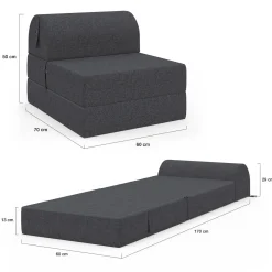 Chauffeuse convertible 1 place en tissu gris anthracite*IDMarket New