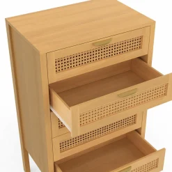 Chiffonier commode semainier cannage bois 5 tiroirs 60 cm*IDMarket Clearance