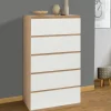Chiffonier commode semainier bois façon hêtre et blanc 60 cm 5 tiroirs*IDMarket Hot