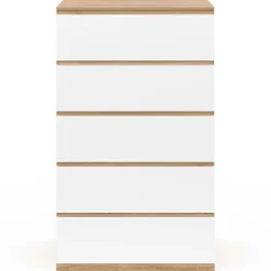 Chiffonier commode semainier bois façon hêtre et blanc 60 cm 5 tiroirs*IDMarket Hot