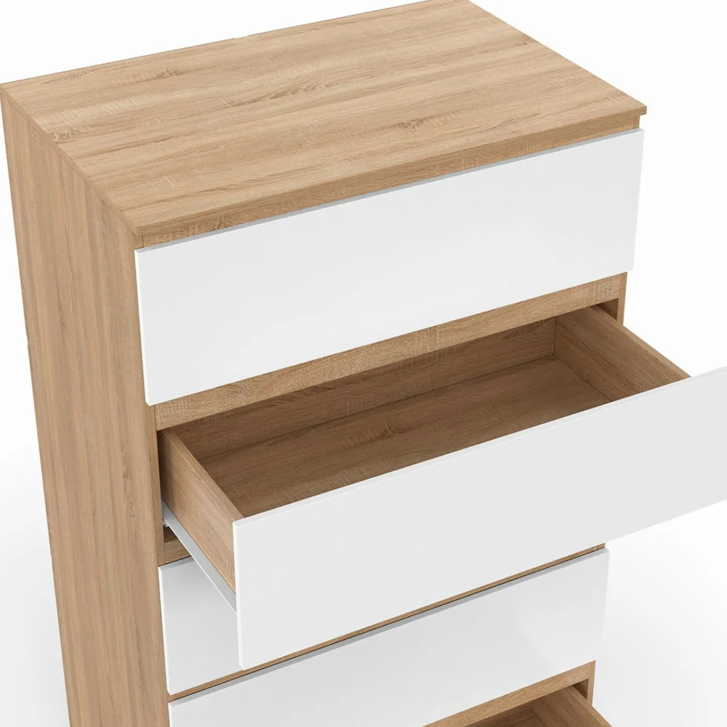 Chiffonier commode semainier bois façon hêtre et blanc 60 cm 5 tiroirs*IDMarket Hot