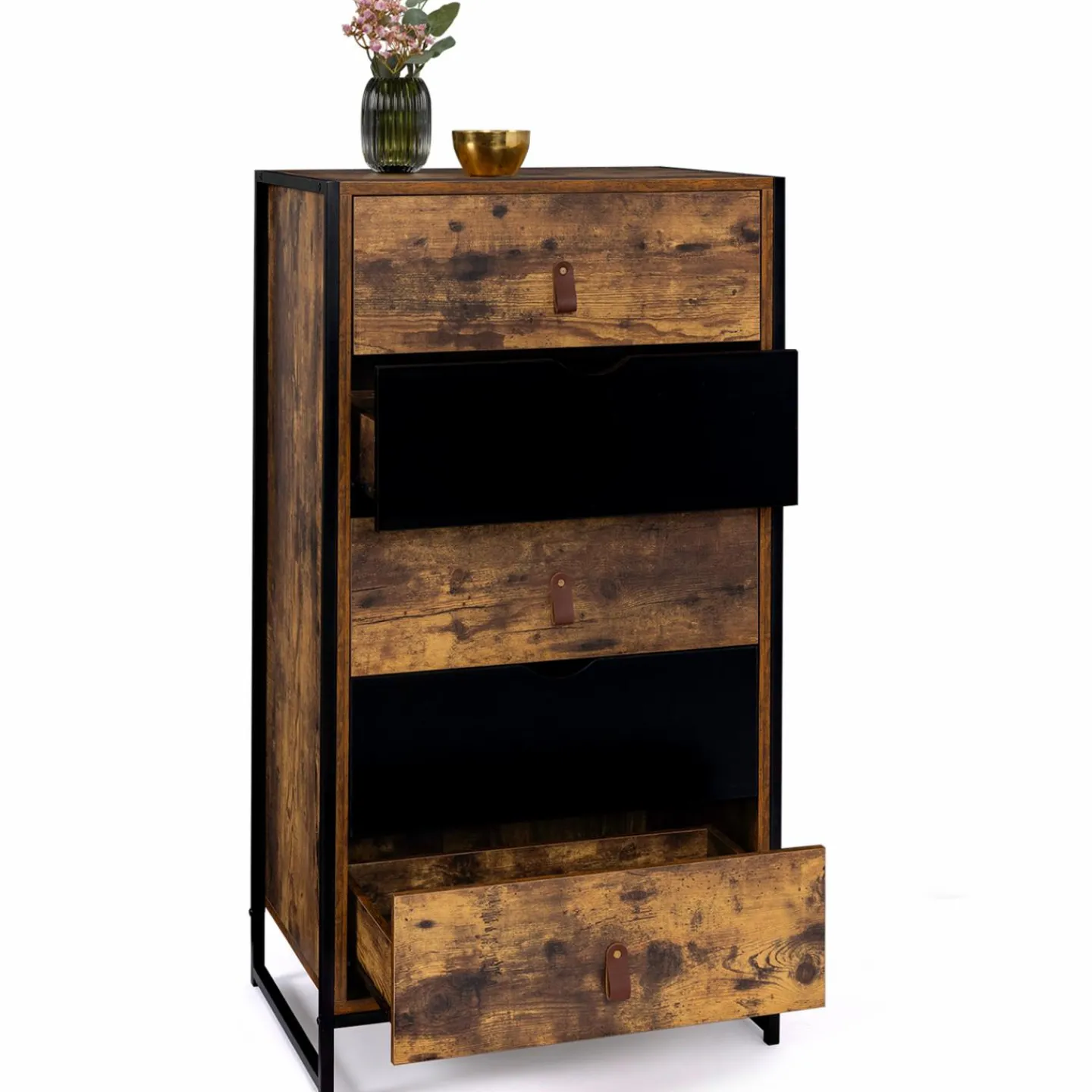 Chiffonnier bois et métal avec 5 tiroirs*IDMarket New