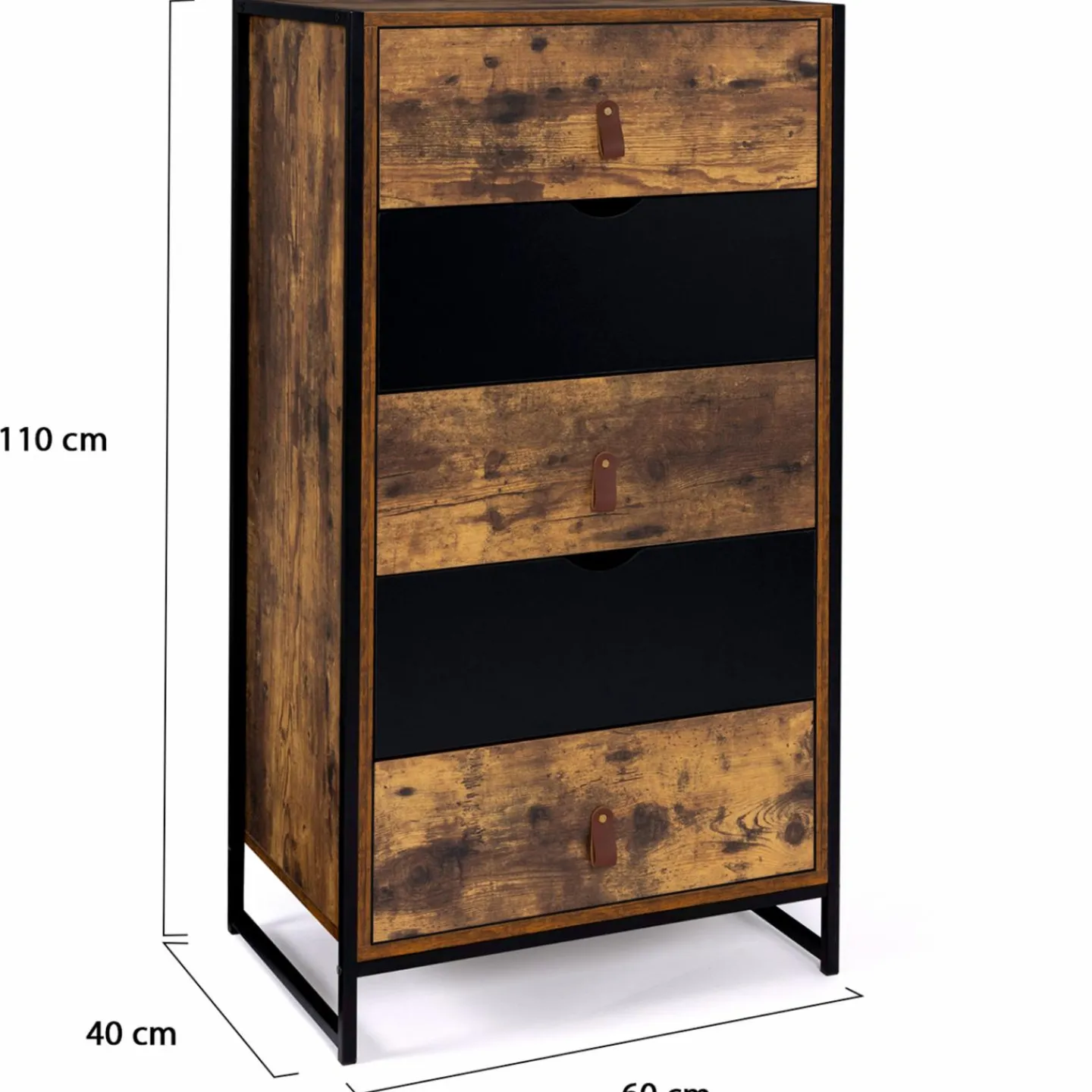 Chiffonnier bois et métal avec 5 tiroirs*IDMarket New