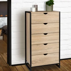 Chiffonnier industriel bois et métal 5 tiroirs*IDMarket Hot