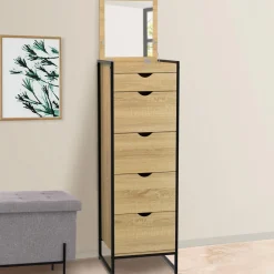 Chiffonnier industriel 40cm 5 tiroirs meuble d'entrée avec miroir*IDMarket Sale
