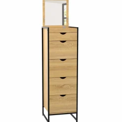 Chiffonnier industriel 40cm 5 tiroirs meuble d'entrée avec miroir*IDMarket Sale