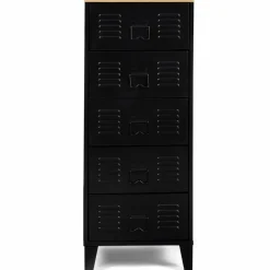 Chiffonnier industriel métal noir et imitation hêtre avec 5 tiroirs*IDMarket Clearance