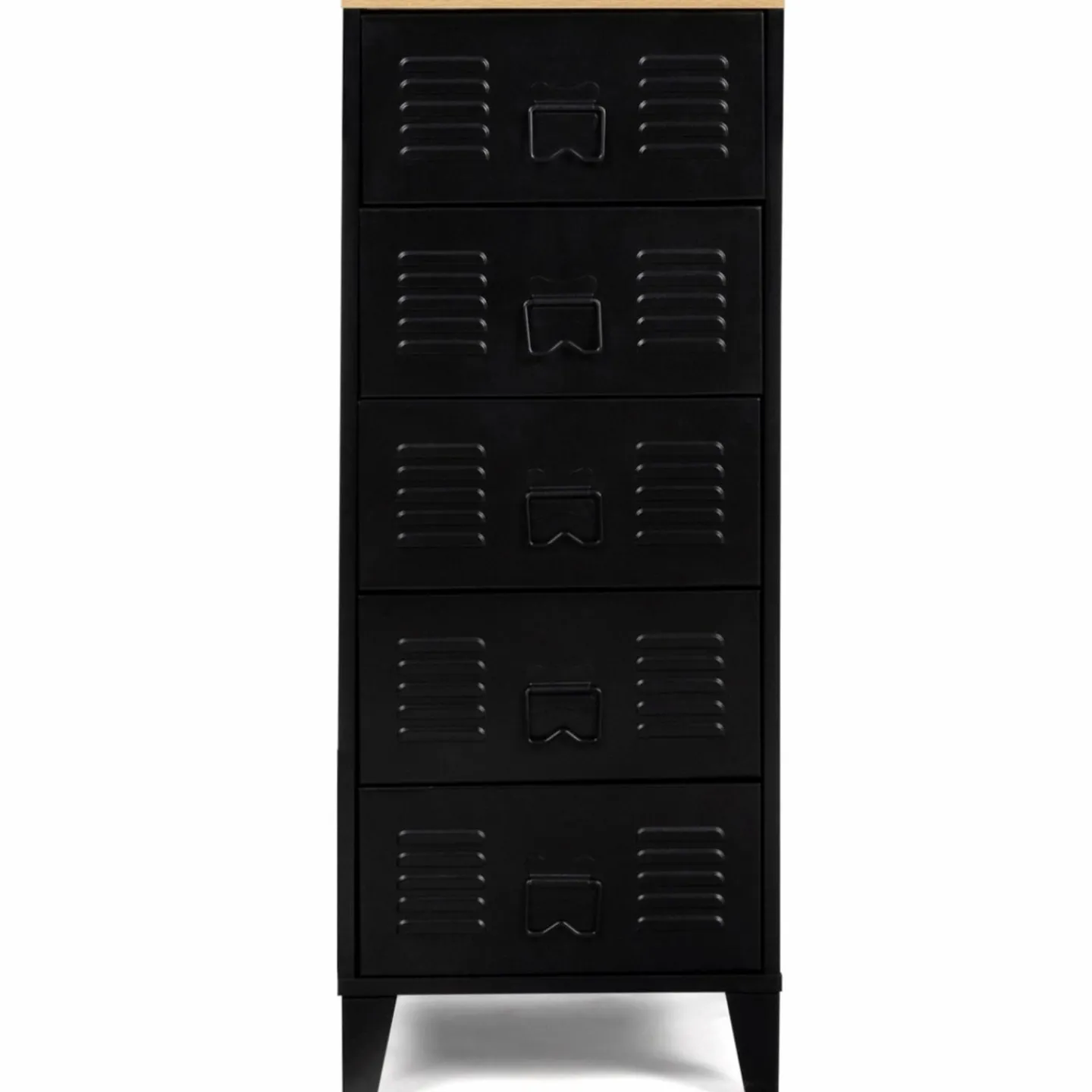 Chiffonnier industriel métal noir et imitation hêtre avec 5 tiroirs*IDMarket Clearance