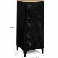 Chiffonnier industriel métal noir et imitation hêtre avec 5 tiroirs*IDMarket Clearance