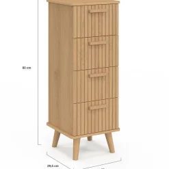 Chiffonnier lattes tasseau bois coloris chêne - meuble d'appoint 4 tiroirs 30 cm*IDMarket Best