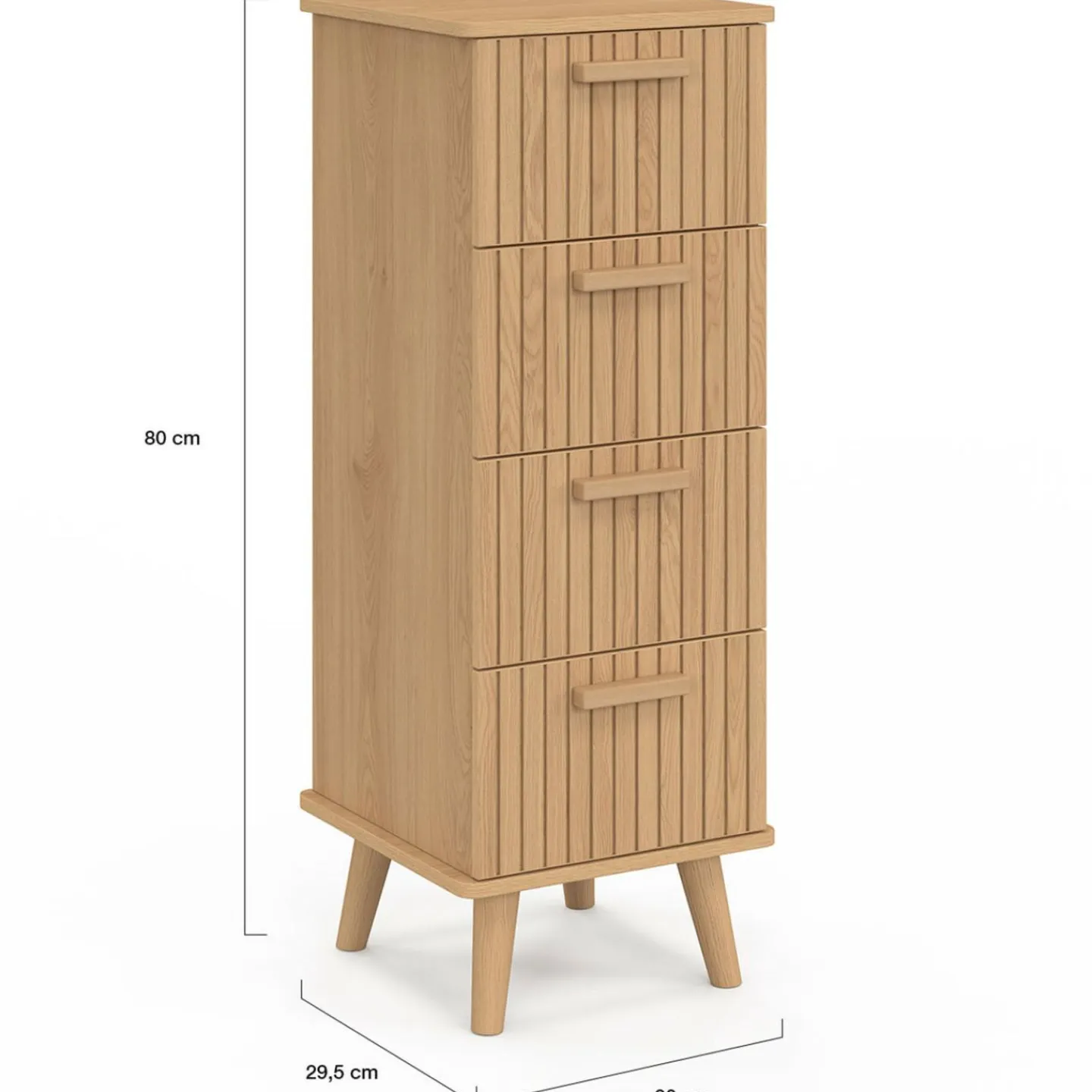 Chiffonnier lattes tasseau bois coloris chêne - meuble d'appoint 4 tiroirs 30 cm*IDMarket Best