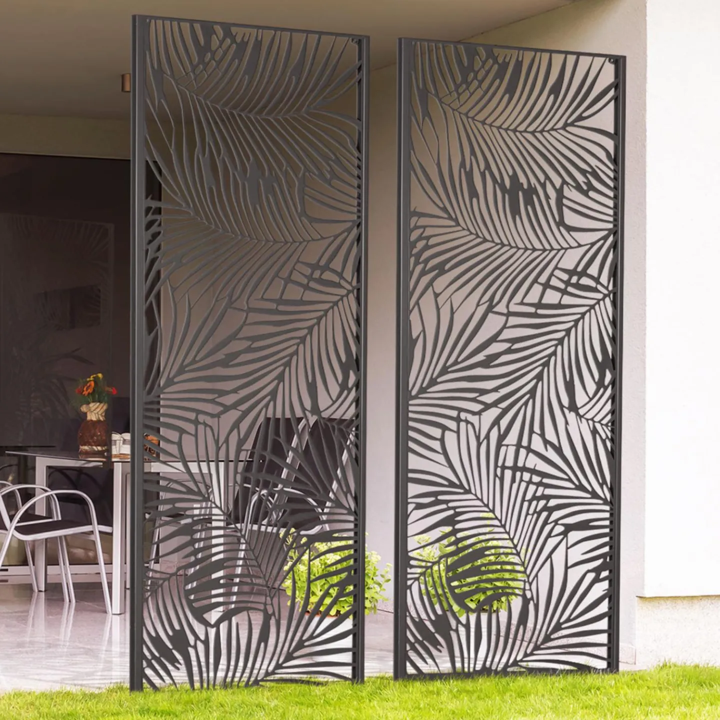 Claustra extérieur métal gris motif palmier*IDMarket Sale