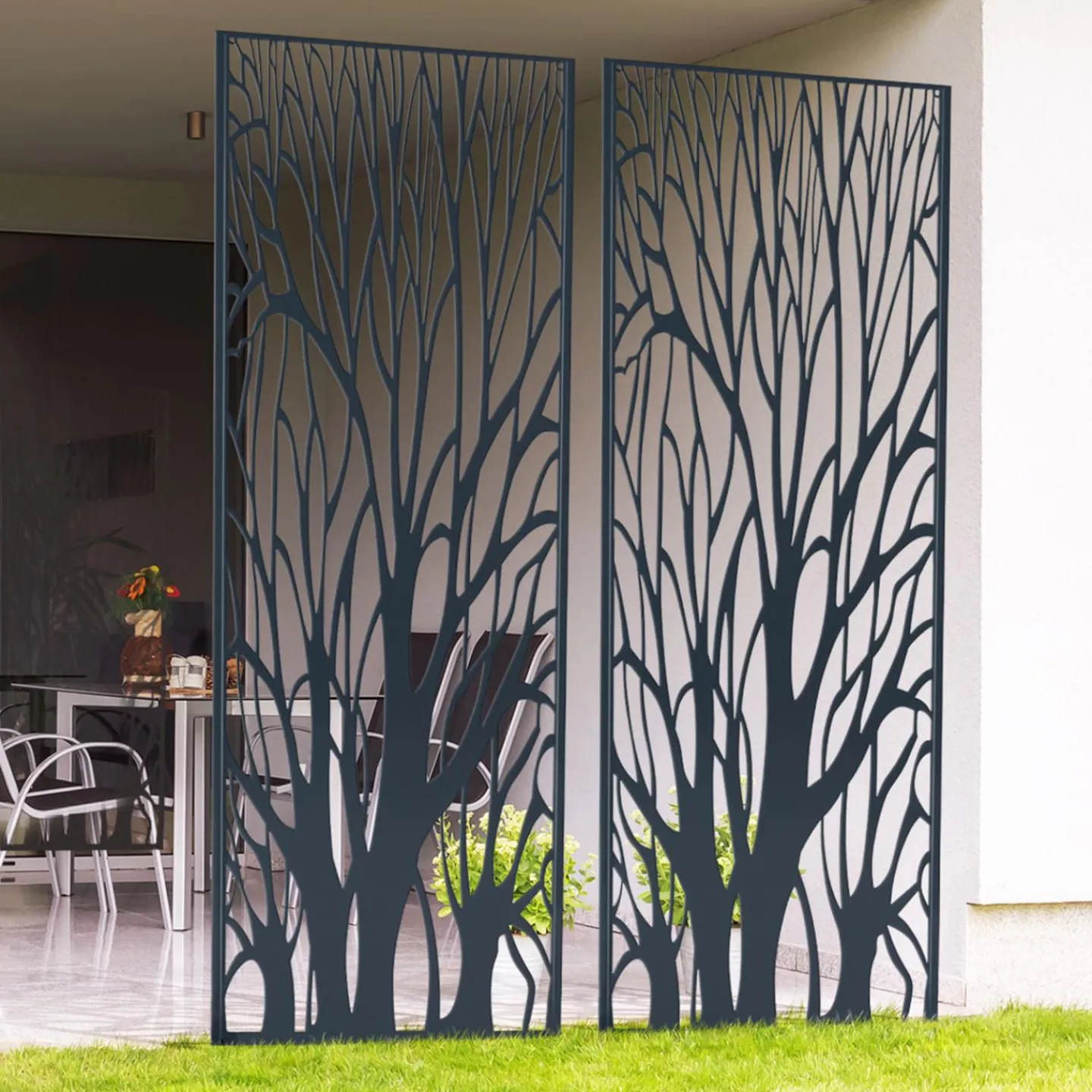 Claustra extérieur métal gris motif arbre*IDMarket Outlet