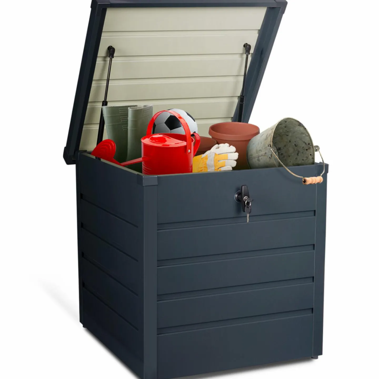 Coffre de jardin verrouillable en métal gris anthracite 200 L*IDMarket