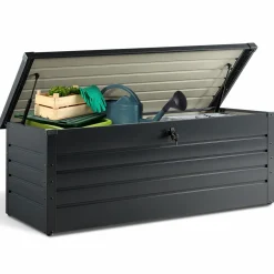 Coffre de jardin verrouillable en métal gris anthracite 600 L*IDMarket Outlet