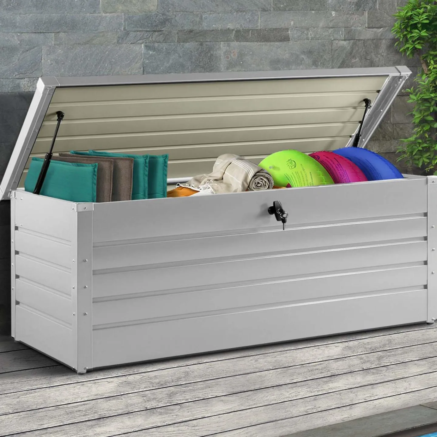 Coffre de rangement extérieur étanche en métal gris clair 600 L*IDMarket Outlet