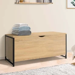 Coffre de rangement style industriel bois et noir*IDMarket