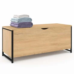 Coffre de rangement style industriel bois et noir*IDMarket