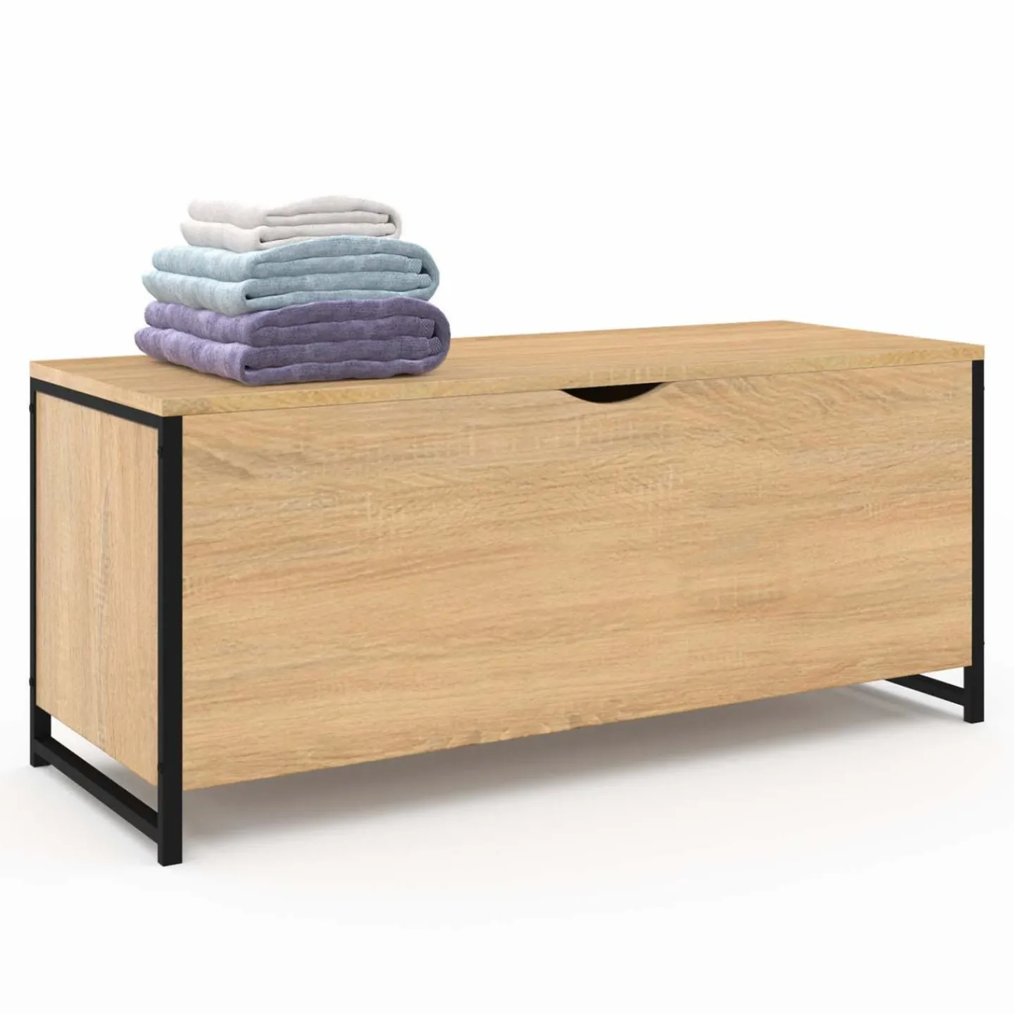Coffre de rangement style industriel bois et noir*IDMarket