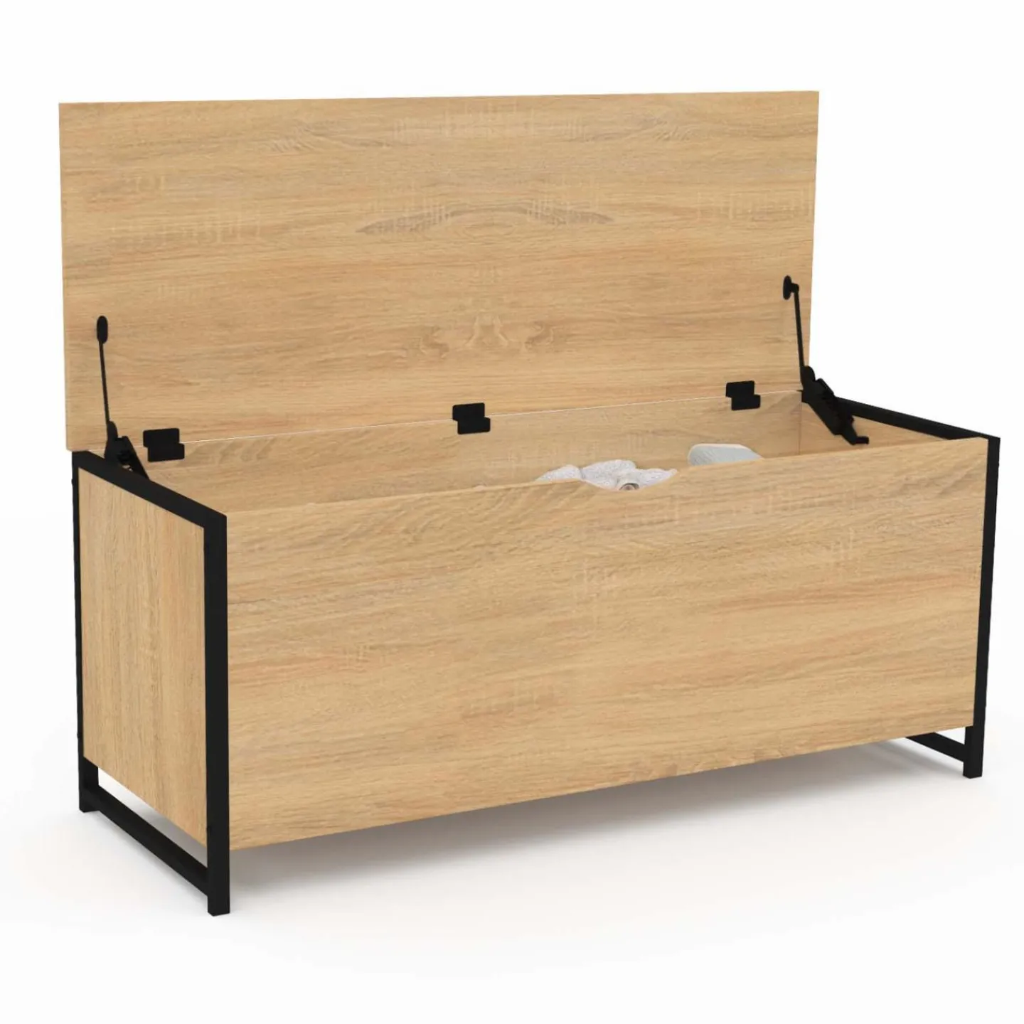 Coffre de rangement style industriel bois et noir*IDMarket