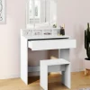 Coiffeuse 3 miroirs blanche avec 4 niches, 1 tiroir et tabouret*IDMarket Outlet