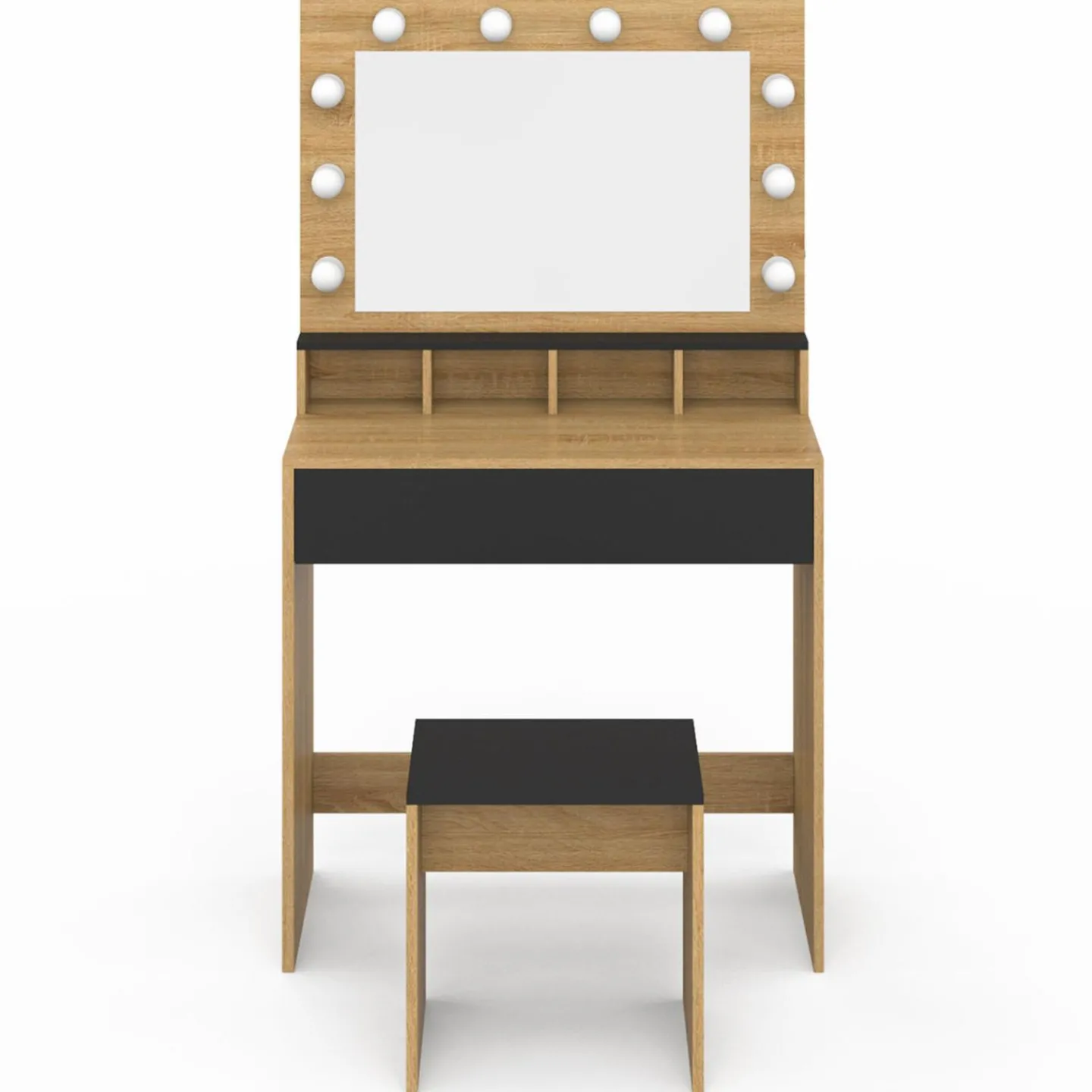 Coiffeuse avec miroir LED noir et hêtre*IDMarket Outlet