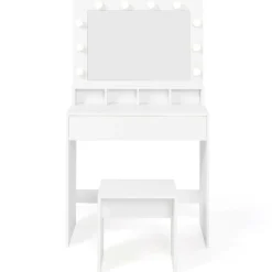 Coiffeuse avec miroir LED et tabouret, 4 niches, 1 tiroir*IDMarket Hot