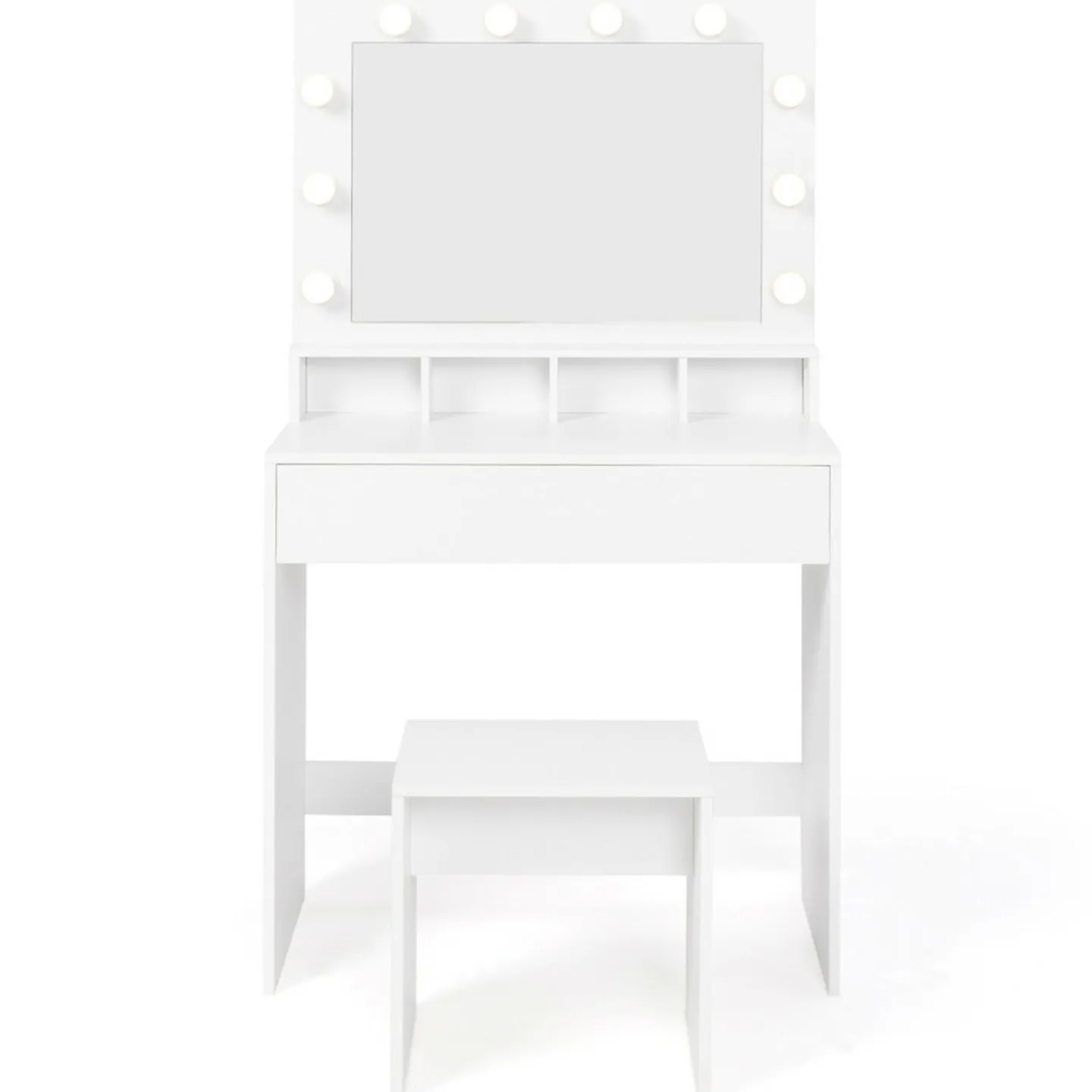 Coiffeuse avec miroir LED et tabouret, 4 niches, 1 tiroir*IDMarket Hot