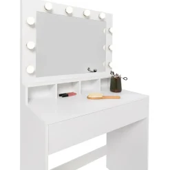 Coiffeuse avec miroir LED et tabouret, 4 niches, 1 tiroir*IDMarket Hot