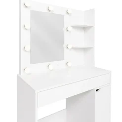 Coiffeuse blanche avec miroir LED et tabouret 1 tiroir*IDMarket Online