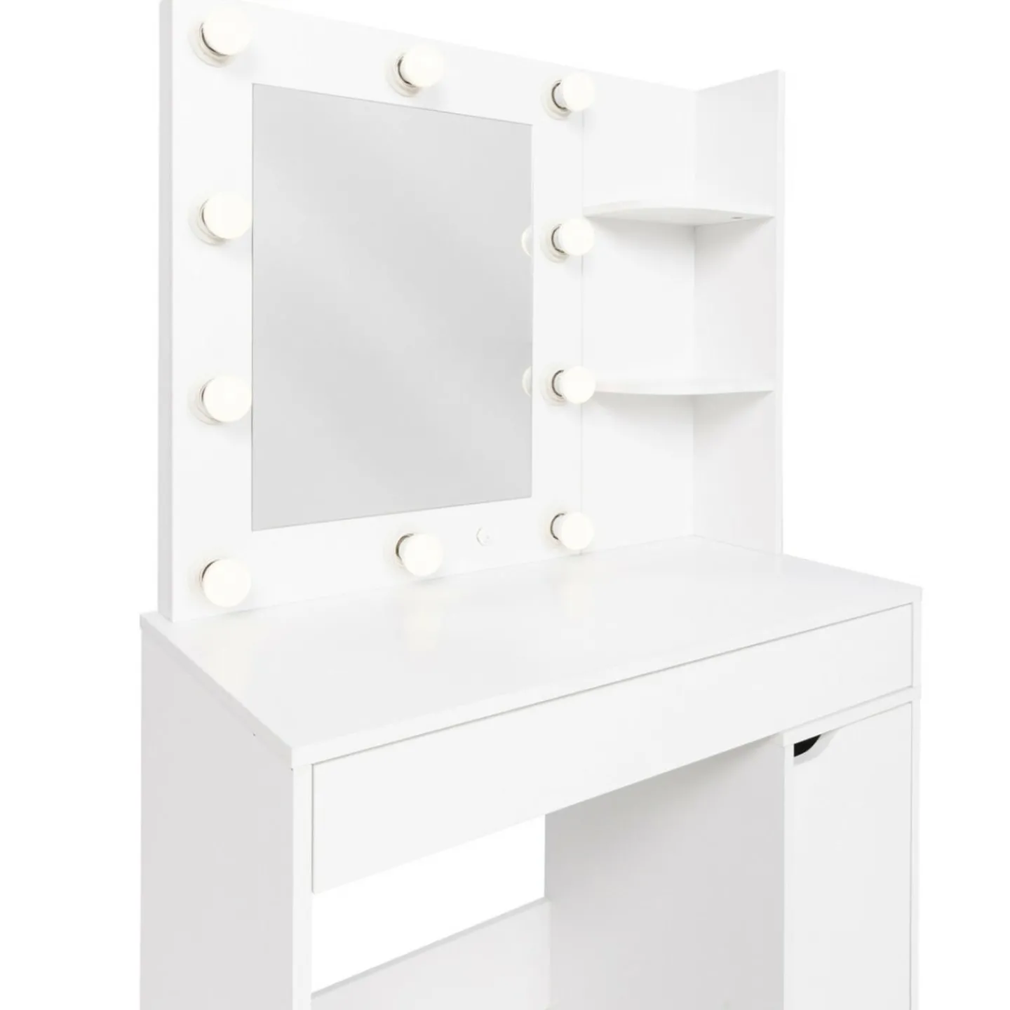 Coiffeuse blanche avec miroir LED et tabouret 1 tiroir*IDMarket Online