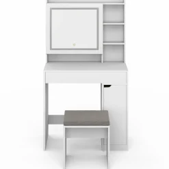 Coiffeuse blanche avec miroir LED et rangements*IDMarket Best