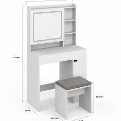 Coiffeuse blanche avec miroir LED et rangements*IDMarket Best