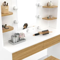 Coiffeuse bois et blanc avec miroir LED et tabouret*IDMarket Sale