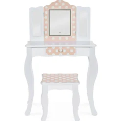 Coiffeuse enfant blanche et rose avec 3 miroirs et tabouret*IDMarket Hot
