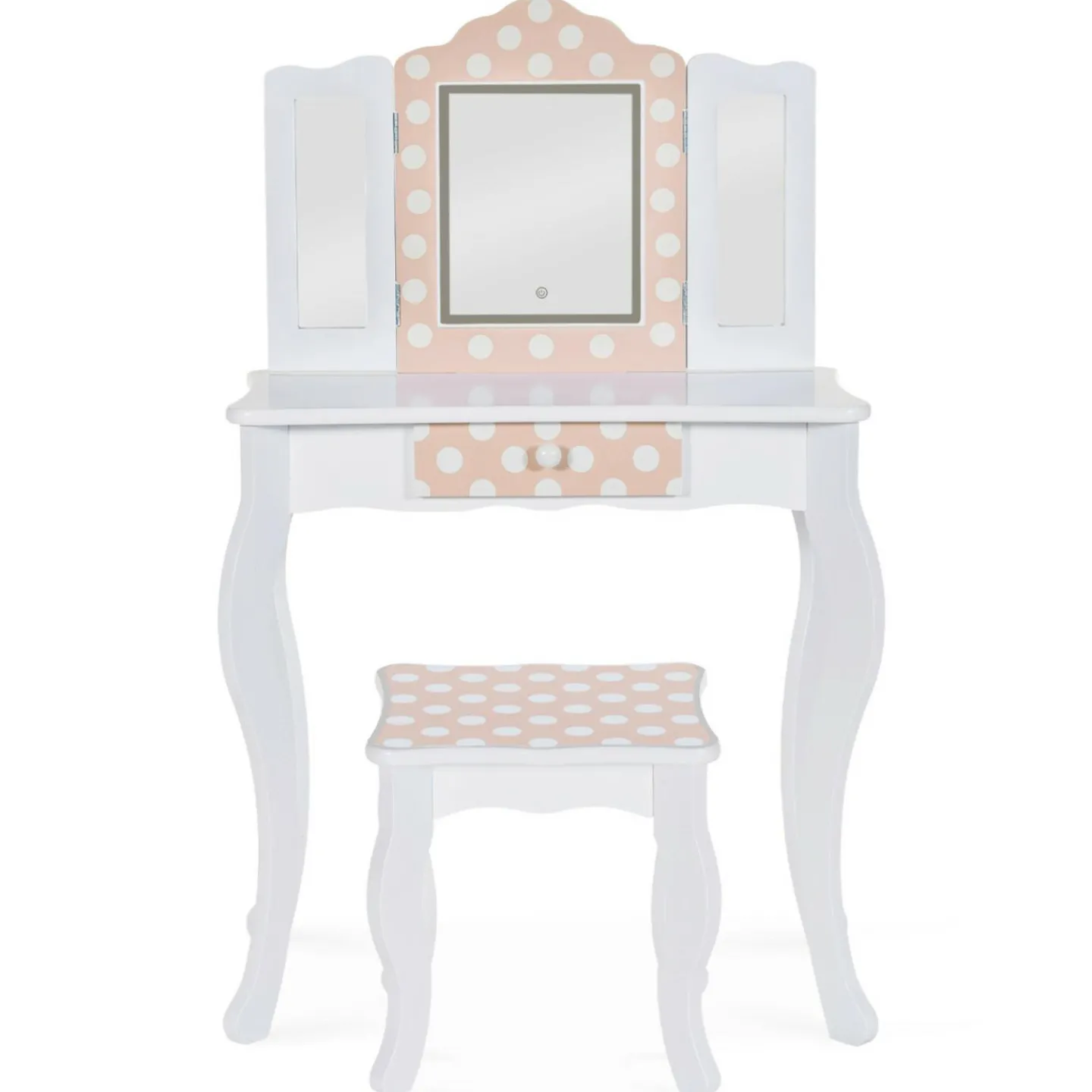 Coiffeuse enfant blanche et rose avec 3 miroirs et tabouret*IDMarket Hot