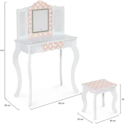 Coiffeuse enfant blanche et rose avec 3 miroirs et tabouret*IDMarket Hot
