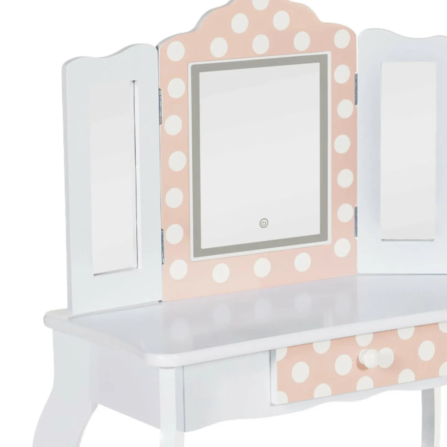 Coiffeuse enfant blanche et rose avec 3 miroirs et tabouret*IDMarket Hot