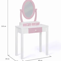Coiffeuse enfant rose et blanche avec miroir et tabouret*IDMarket New