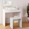 Coiffeuse miroir rabattable blanche 2 tiroirs et tabouret*IDMarket New